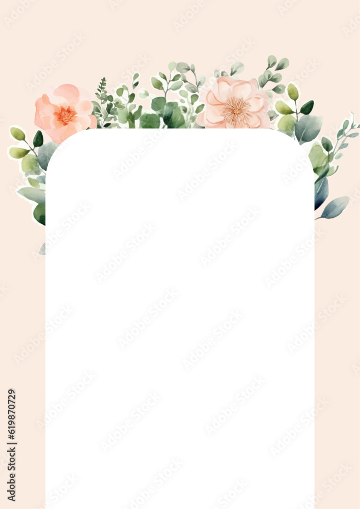 Fototapeta premium Card with flower, leaves. Wedding ornament concept. Floral poster, invite. Vector decorative greeting card or invitation design background