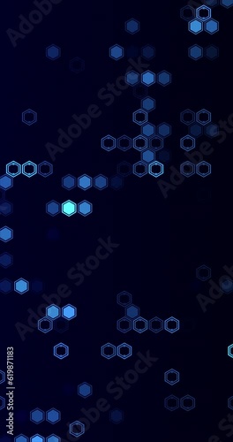 Regularly arranged hexagons are flowing while blinking. repeatable vertical video.