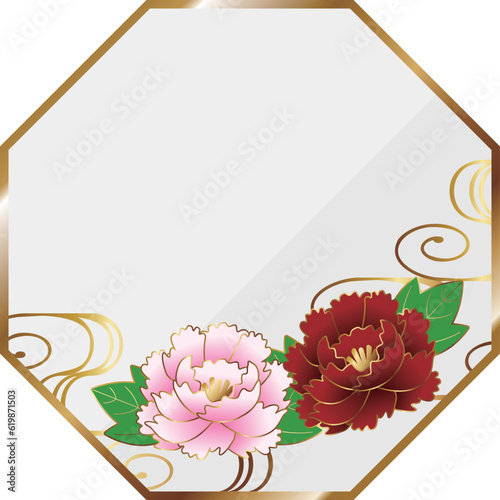 高級感のある牡丹のフレーム　ホワイト＆ゴールド