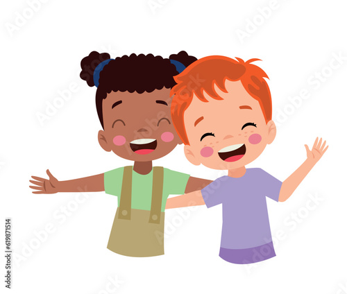 little kid hug best friend and feel happy