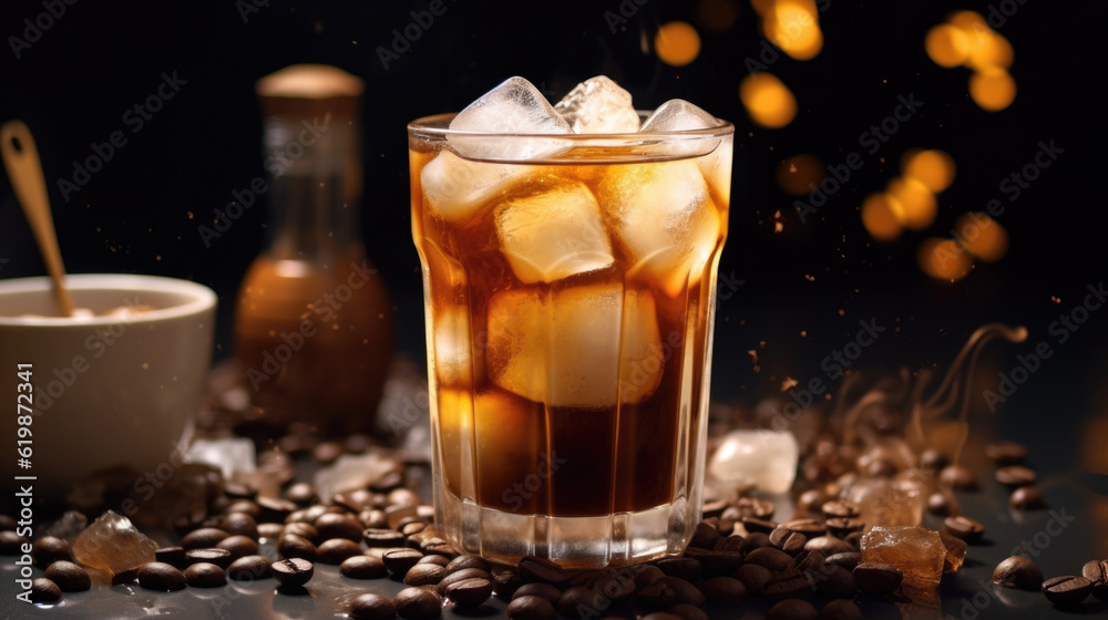 A captivating image of an iced coffee, with a frosty glass and a swirl of condensation, inviting you to sip on the coolness and invigorating flavors of this refreshing summer drink. AI generated A captivating image of an iced coffee, with a frosty glass and a swirl of condensation, inviting you to sip on the coolness and invigorating flavors of this refreshing summer drink. AI generated