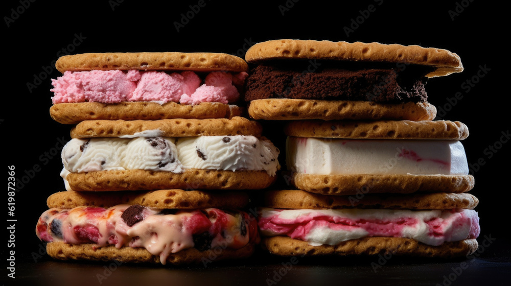 ice cream sandwich, with its vibrant colors and contrasting textures, capturing the joy of indulging in a delightful frozen dessert AI generated ice cream sandwich, with its vibrant colors and contrasting textures, capturing the joy of indulging in a delightful frozen dessert AI generated