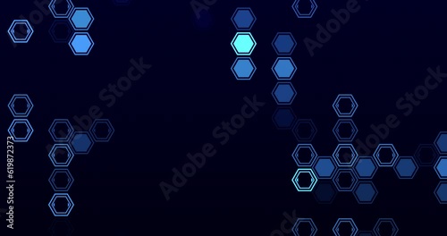 Regularly arranged hexagons are flowing while blinking. repeatable video.