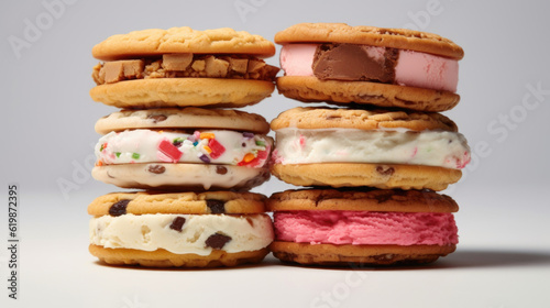 A mouthwatering stack of ice cream sandwiches, showcasing an array of flavors and colors, ready to be enjoyed on a sunny day or as a sweet indulgence during any season. AI generated © Valeriia