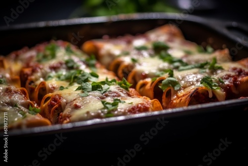 Cannelloni al Forno right out of the oven in a deep-dish baking tray © bartjan