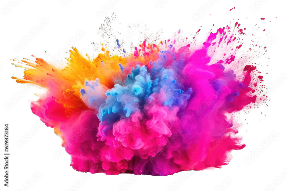 Colorful rainbow paint, splash color powder. Explosion of colored powder isolated on transparent background