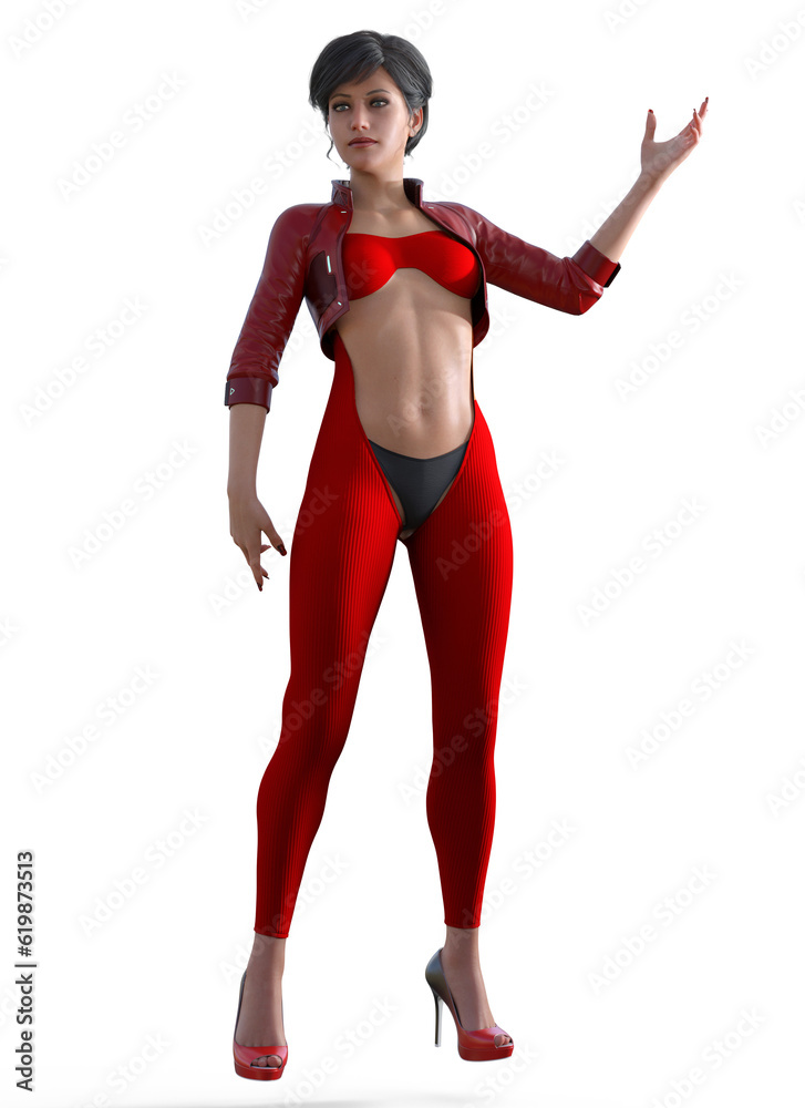 futuristic woman in a red dress and shoes, 3d rendering futuristic woman in a red dress and shoes, 3d rendering