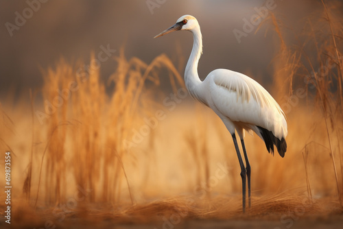 A lone crane in the forest