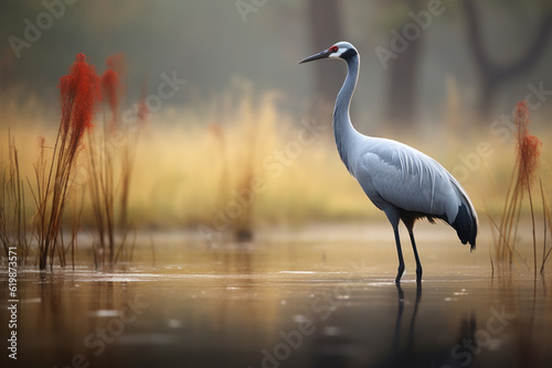 A lone crane in the forest photo