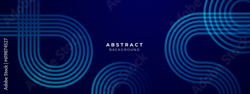 Abstract blue glowing geometric lines on dark blue background. Modern shiny blue hexagon lines pattern. Geometric stripe line art design. Technology futuristic concept. Vector illustration