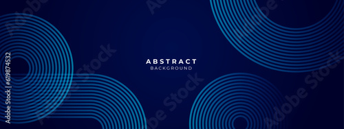 Dark blue abstract background with glowing geometric lines. Modern shiny blue diagonal rounded lines pattern. Futuristic technology concept. Suit for cover, poster, presentation, banner, website