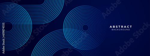 Abstract blue glowing geometric lines on dark blue background. Modern shiny blue hexagon lines pattern. Geometric stripe line art design. Technology futuristic concept. Vector illustration