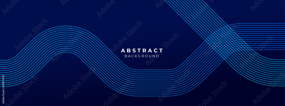 Fototapeta premium Abstract blue glowing geometric lines on dark blue background. Modern shiny blue hexagon lines pattern. Geometric stripe line art design. Technology futuristic concept. Vector illustration