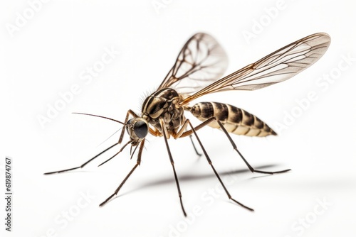Detailed mosquito fly closeup on white isolated background. Generative AI