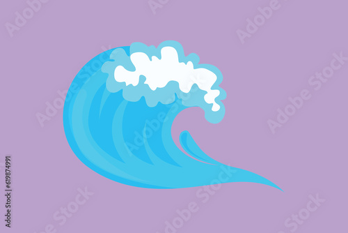Cartoon flat style drawing water splashes wave twirl isolated surge blue sparks breaker. Wave curly shapes logo, icon, template, symbol, isolated on blue background. Graphic design vector illustration