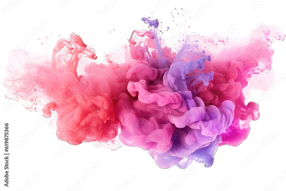 Colorful paint, splash color powder. Explosion of colored powder isolated on transparent background