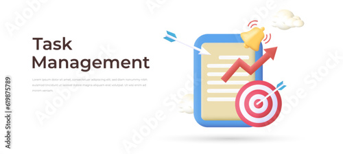 Project task management and effective time planning tools. Project development icon. 3d vector illustration. Work organizer, daily plan. Project manager tool, business, productivity online platform