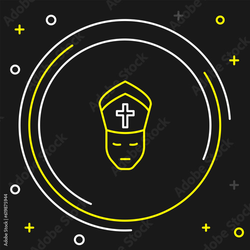 Line Pope icon isolated on black background. Pope hat. Holy father. Colorful outline concept. Vector