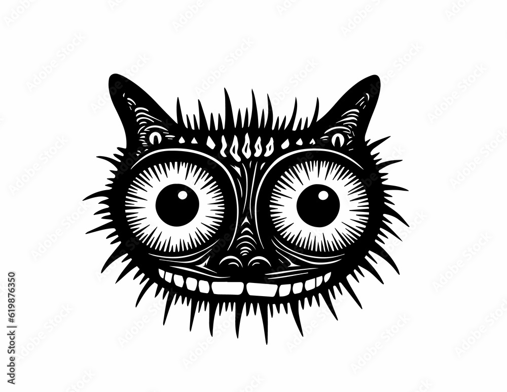 Cat Face Demonic Tattoo Logo Needles Spikes Carnival Show Toothy Funny Scary Cat Face Demonic Tattoo Logo Needles Spikes Carnival Show Toothy Funny Scary