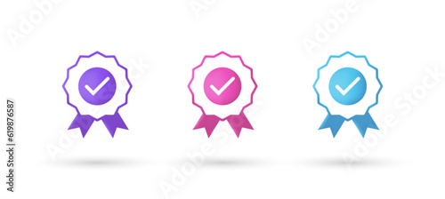 3d editable illustration guarantee rosette stamp purple, pink and blue, 3d, vector, chat, question, suitable for web illustrations, hero pages, landing pages. Achievement award, celebration design.