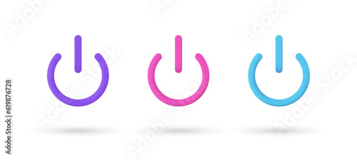 3d editable illustration turn power on, turn power off purple, pink and blue, 3d, vector, suitable for web illustrations, hero pages, landing pages. On, off Icon, Shutdown symbol.