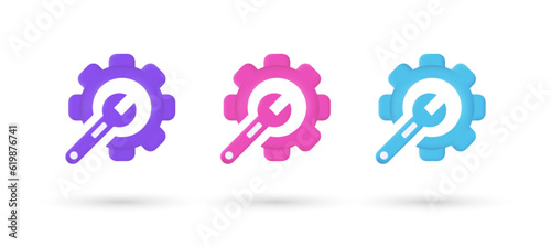 3d editable illustration technical expertise icon purple, pink and blue, 3d, vector, suitable for web illustrations, hero pages, landing pages. 3d development setting.