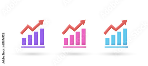 3d editable illustration graph chart purple, pink and blue, 3d, vector, suitable for web illustrations, hero pages, landing pages. growth icon symbol.