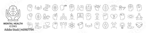 Mental Health icons. Line icons about Mental health. Icon Set. Vector Illustration. Editable stroke.