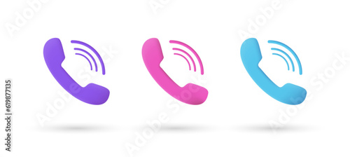 3d editable illustration phone call icon purple, pink and blue, 3d, vector, suitable for web illustrations, hero pages, landing pages. Support, customer service, help, communication concept.