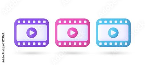 3d editable illustration video player, web page, play button purple, pink and blue, 3d, vector, suitable for web illustrations, hero pages, landing pages. Streaming, multimedia concept.