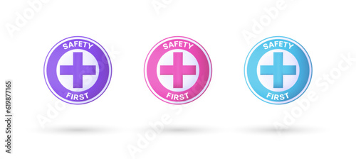 3d editable illustration safety symbols and first signs purple, pink and blue, 3d, vector, suitable for web illustrations. work safety, caution work hazards, danger surveillance, zero accident.