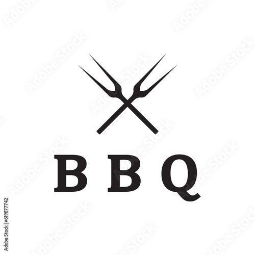 Simple Barbecue Vintage hot grill, with crossed flames and spatula. Logo for restaurant, badge, cafe and bar.vector