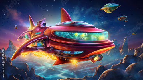 Cartoon illustrated space ship