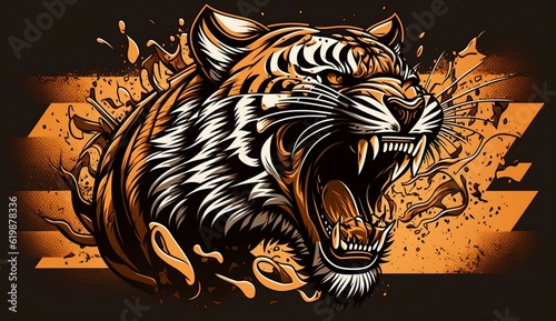 Tiger roaring logo sign emblem ector illustration.Generative AI