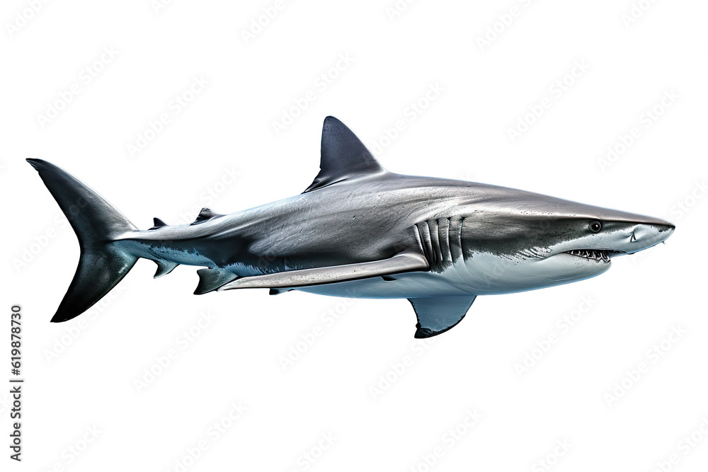 Dusky shark Carcharhinus obscurus on transparent background (PNG). Generative AI.