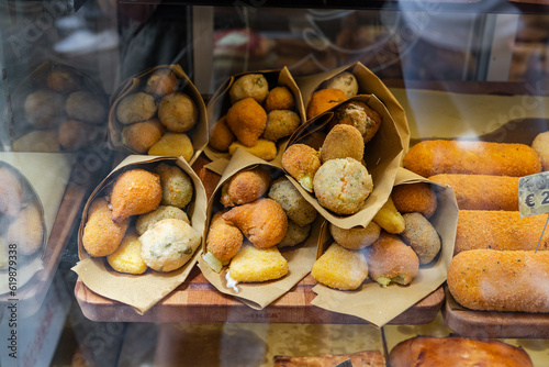 Deep fried snacks (fritto misto) sold in Napels, Italy