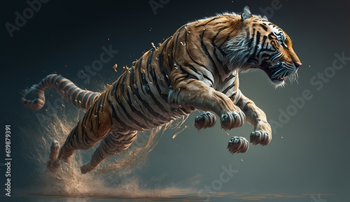 Tribal tiger jump.Generative AI © sudipdesign