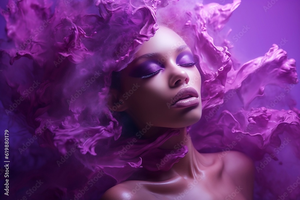Woman with Purple Expression, Generative AI Woman with Purple Expression, Generative AI