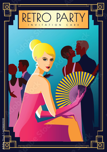 Retro party invitation card. Handmade drawing vector illustration. Can be used in posters, banners, cards etc.