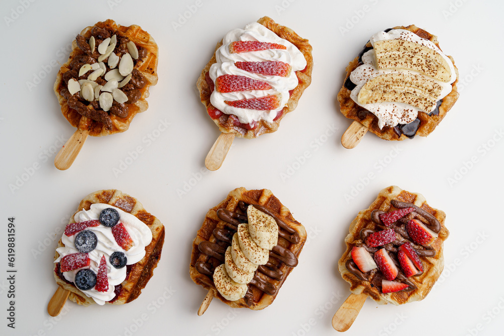 Group of 6 Decorated croissant waffles- top view Group of 6 Decorated croissant waffles- top view