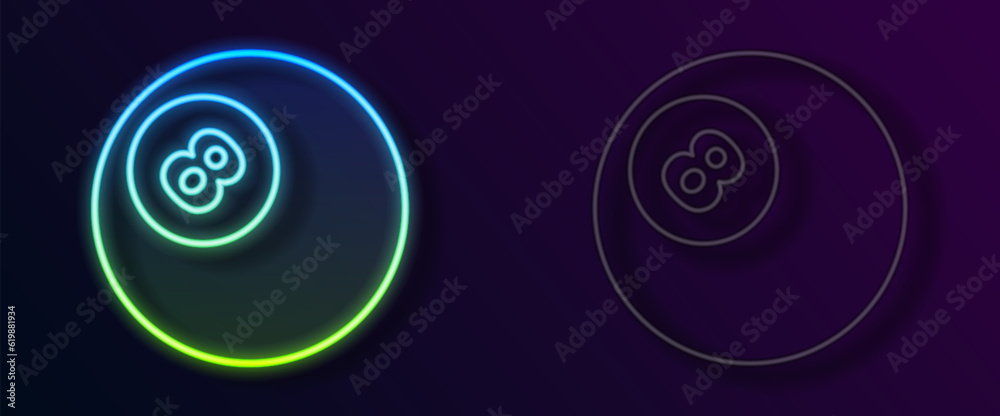 Glowing neon line Billiard pool snooker ball with number 8 icon isolated on black background. Vector Glowing neon line Billiard pool snooker ball with number 8 icon isolated on black background. Vector