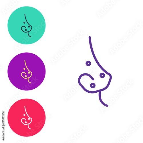 Set line Acne icon isolated on white background. Inflamed pimple on the skin. The sebum in the clogged pore promotes the growth of a bacteria. Set icons colorful. Vector