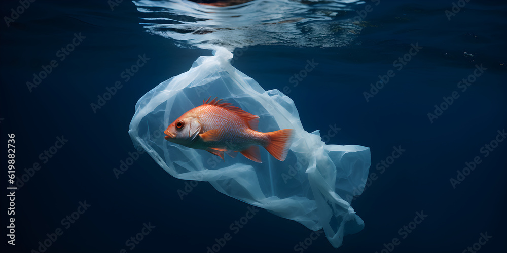 Robish Fish Fish in a plastic bag, Water pollution concept, ecological problems ...