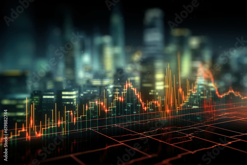 Graph of the stock exchange on the background of the night city. Trading and investment illustration © Sergio