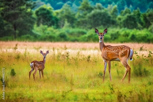 a mother deer and her calf in the meadow © Angah