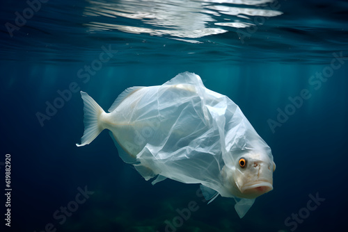 Fish like a plastic bag, Water pollution concept, ecological problems, waste in the ocean, rubbish in nature, generated ai	
