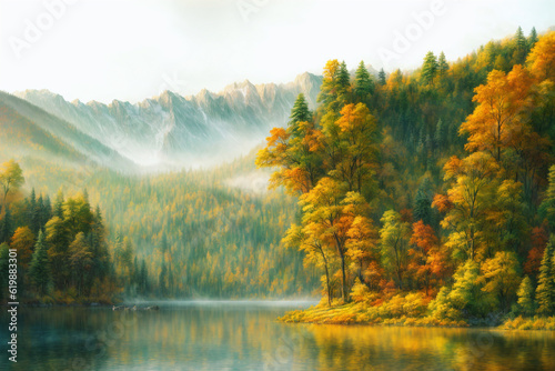 Beautifull lake with trees  Generative AI illustrations