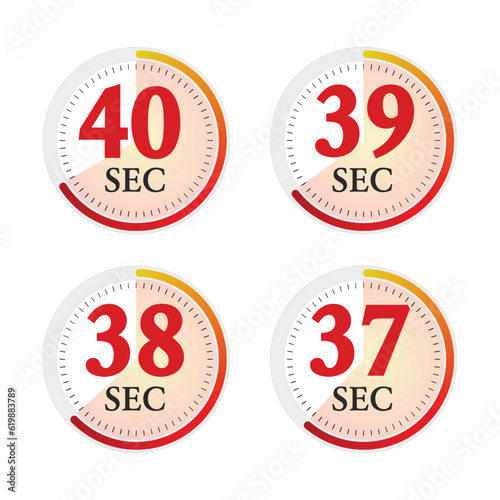 Set of digital timer 37, 38, 39, 40 seconds. Stopwatch icon. Vector Illustration. photo