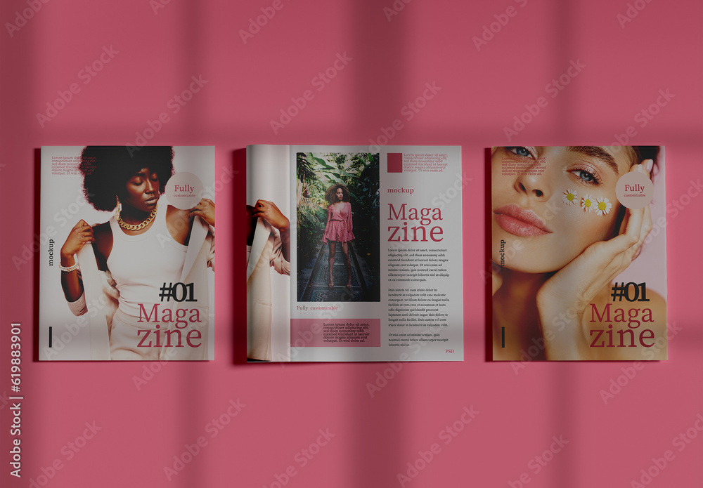 Top View of Three Magazine Mockup Stock Template | Adobe Stock