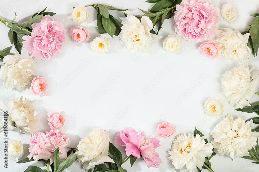 custom made wallpaper toronto digitalBeautiful peony flowers and roses on a light background, flower arrangement with place for text, summer banner, greeting card for wedding, birthday, template for design, selective focus